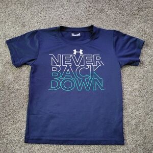Boy's Under Armour Heat Gear Navy Blue 'Never Back Down' Tee